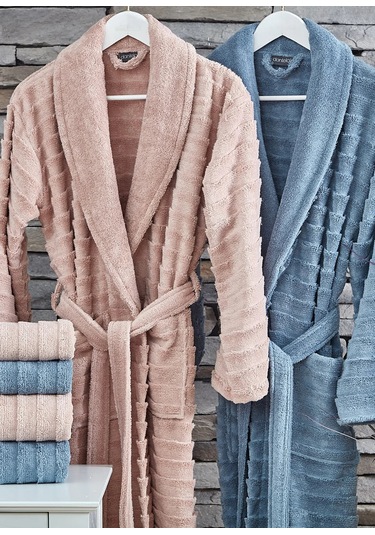 Dantela Larin Air Soft Pamuk 6 Parça Bornoz Seti Pudra/mavi Pudra - Mavi