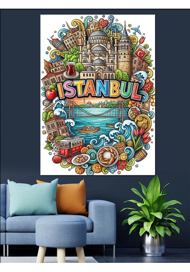 İstanbul Temalı Graffiti Yazı Dekoratif Kanvas - Mdf Ahşap Tablo