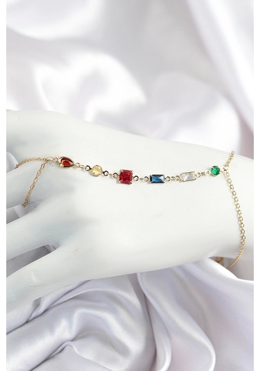 Pirinç Renkli Zirkon Taşlı Y Model Gold Renk Kadın Şahmeran - Tj-sn684 Çok Renkli