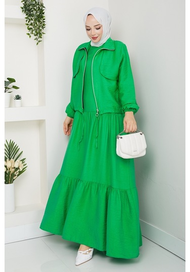 Milda Ceket Elbise İkili Takım 1579 - Yeşil Yeşil