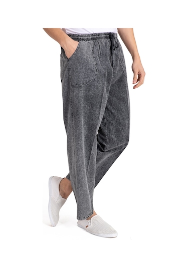 Erkek Ham Bez Lastikli Yüksek Bel Rahat Kalıp %100 Natural Pamuk Eşofman Alt Pantolon Alt Giyim 2188-Antrasit