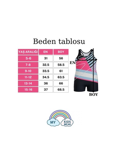 Kız Çocuk Deniz Yüzücü Mayoları 5-16 Yaş 11922 Pembe - Lacivert