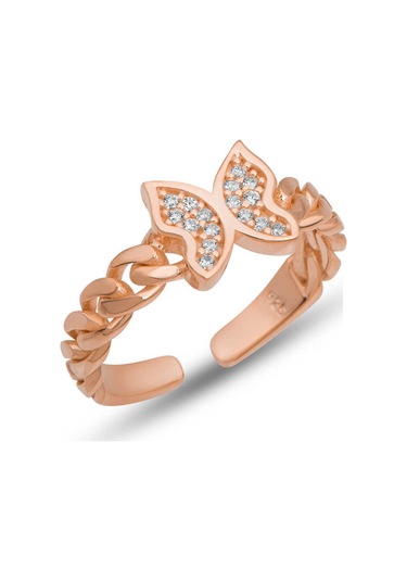 Blackcraft Gümüş Ayarlanabilir Rose Kelebek Kadın Yüzük Bc-816642 Renkli