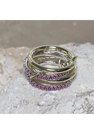 4'lü Gold-pembe Yüzük Çok Renkli