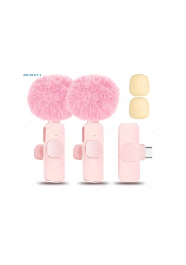 Kablosuz Lavalier Mikrofon Taşınabilir Video Kayıt Mini Mikrofon Pembe 1in1- İos