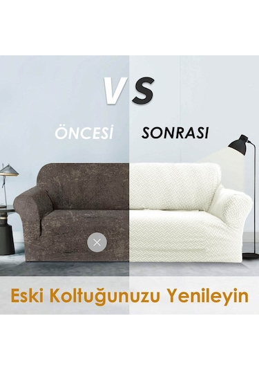 Tuğla Desen 3 Krem Kişilik Lastikli Kanepe Örtüsü Lastikli Koltuk Örtüsü Koltuk Kılıfı Krem