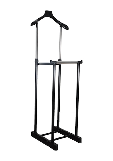 İkili Dilsiz Uşak Elbise Askısı Siyah - Giysilerinizin Yüksekliğine Göre Ayarlanabilir. Siyah