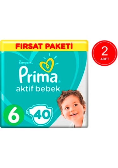 Prima Pampers Aktif Bebek Fırsat Paketi Bebek Bezi 13-18 KG 6 Beden 2 x 40 Adet 2'li