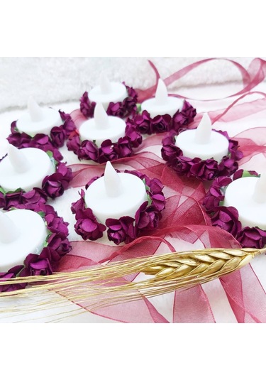 Led Işıklı Kına Gecesi Mumu El Gülü Kağıt Güllü 10 Lu