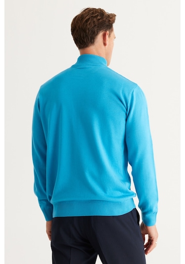 AC&Co / Altınyıldız Classics Erkek Turkuaz Standart Fit Normal Kesim Yarım Balıkçı Yaka Triko Turkuaz