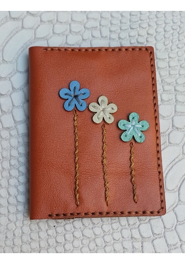 Durush Collection Tasarım Gerçek Deri Taba Rengi El İşlemeli Kartlık