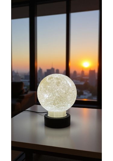 3d Ay Lamba Led Gece Lambası Dekoratif Ay Küre Işıklı Masa Lambası Beyaz