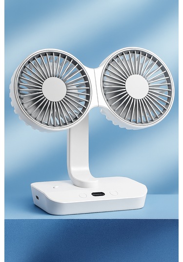 Şarjlı Çift Fanlı Vantilatör Masaüstü Ayarlanabilir Fan Salınım