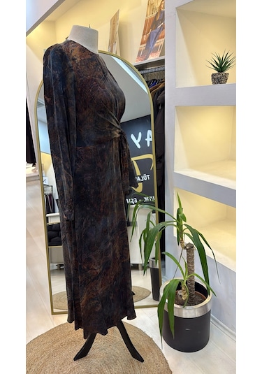 Nuss 2011 İpek Elbise Kuşak Detayli Tarçin Tarçın