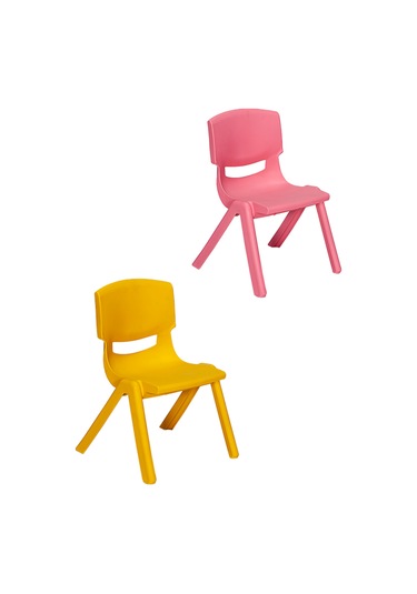 2 Adet Kreş Anaokulu Çocuk Sandalyesi Sert Plastik- Pembe/sarı