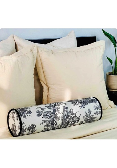 Siyah Fransız Köylüsü Keten Bolster Yastık. Silindir Rulo İc Dolgulu Fermuarlı Yastık Renkli