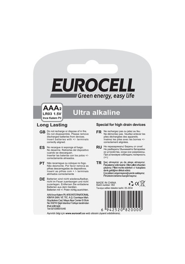 Eurocell- Aaa2 Lr03 1.5 V İnce Kalem Pil