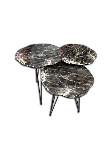 Zigon Osm Papatya Sehpa Parlak Siyah Mermer Metal Transmisyon Çel