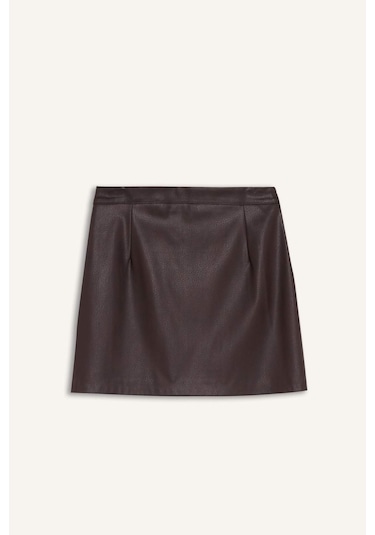 DeFacto x Sorbe A Kesim Yüksek Bel Suni Deri Mini Etek D9717AX24AUBN225 Kahve