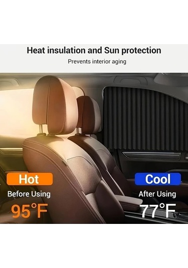 Pazly 2 4 Adet Araba Pencere Kapağı Ön Cam Arka Cam Taşınabilir Ayarlanabilir Manyetik Izgara Perde - Evrensel Modeller İçin Polyster Malzeme