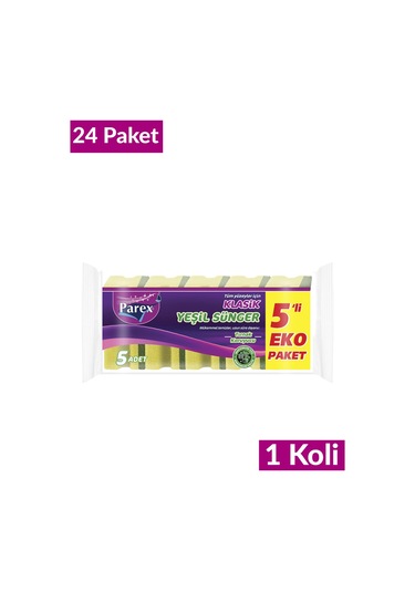 Klasik Yeşil Sünger Oluklu 5'li 24 Paket 1 Koli