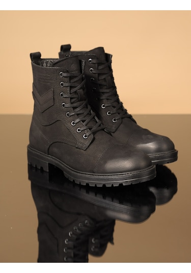 Konfores 1069 Hakiki Deri Anatomik Erkek Bot - Nkt01069-siyah Nub Siyah Nubuk