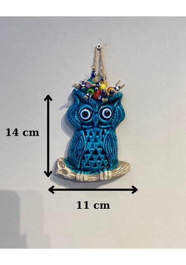 El Yapımı Nazar Boncuğu, Duvar Dekorasyon Ürünü, Seramik, El İşçiliği, Turkuaz Renkte Baykuş Desenli -