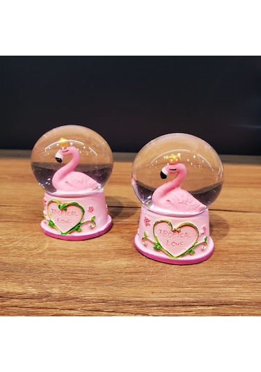 Büro Ev Hediyesi İçin Işıklı Flamingo Tasarım Mini Kar Küresi
