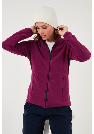 Lela Slim Fit Anti-Pilling Tüylenme Yapmayan Fermuarlı  Polar Bayan Hırka 5907012 Mor