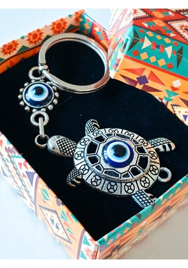 Moncuk Design Nazar Boncuklu Kaplumbağa Metal Anahtarlık