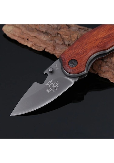 Buck Serisi İsme Özel X48 Ahşap Kabzeli Cep Çakısı Siyah