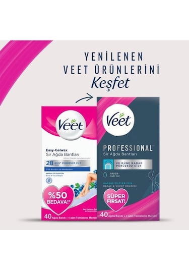 Veet Bacak Vücut Bölgesi Hassas Ciltler Ağda Bandı 3 x 40 Adet
