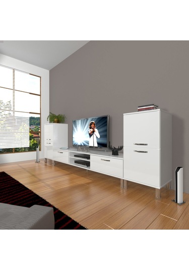 Decoraktiv Eko On2 Slm Dvd Krom Ayaklı Tv Ünitesi Tv Sehpası Beyaz