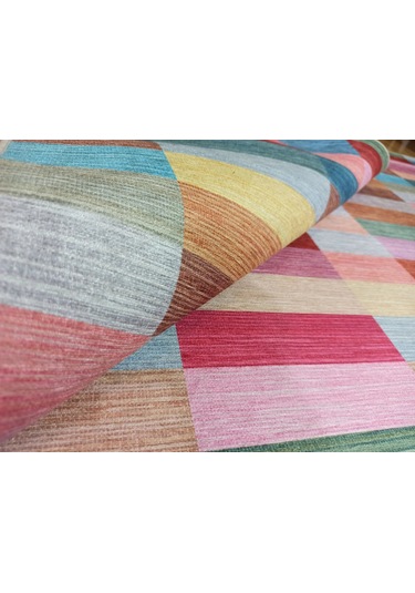 Modern Renkli Blok Desenli Geometrik Halı - 12439ou Pembe
