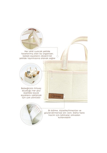 Mordesign Scotch Serisi Çok Amaçlı Kalın Keçe Anne Bebek Bakım Çantası Bej