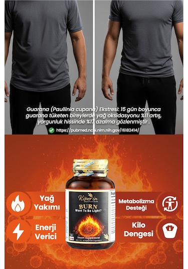 Kiperin Burn Vücut Yağı Hedefleyici L-karnitin, Yeşil Çay, Guarana, Zencefil, Garsiniya, Kafein 60 Kapsül
