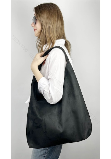 Salaş Süet Omuz Çantası, Çanta 76, Siyah Renk Siyah