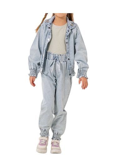 Celira Haki Kot Pantolonlu Ceketli Kız Çocuk Takım 6-9 Yaş Haki