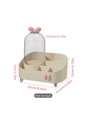 Kapaklı Makyaj Organizeri Toz Korumalı Kozmetik Ve Fırça Düzenleyici Bej