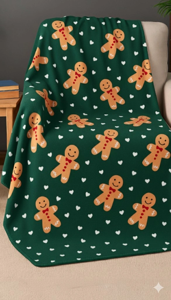 Desenli Polar Battaniye Çift Kişilik 195x215 Cm Yeşil
