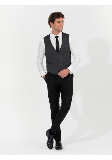 Cacharel Antrasit Slim Fit Yün Karışımlı Yelek Gri