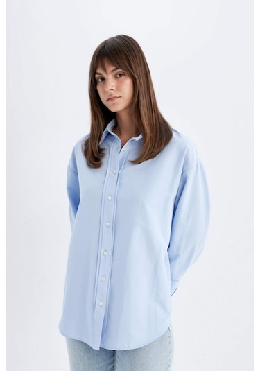 Defacto Relax Fit Poplin Uzun Kollu Gömlek Tunik C9430AX24SMBE429 Mavi Defacto Relax Fit Poplin Uzun Kollu Gömlek Tunik C9430AX24SMBE429 Mavi