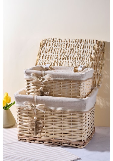 Hasır 2 Li Kapaklı Patates Soğan Sepeti Bej Bej