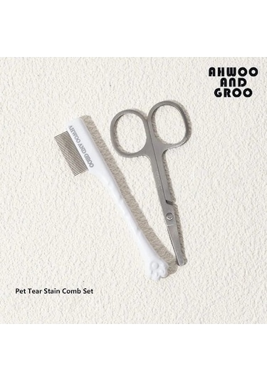 Pet Yüz Temizleme Seti - Beyaz - Kedi Ve Köpek Saç Onarımı Makas Ve Tarak - Paslanmaz Çelik Ve Organik Plastik