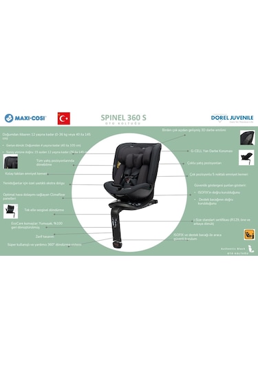 Maxi-Cosi Spinel 360° S Dönebilen Isofixli Authentic Graphite 0-36 KG Oto Koltuğu