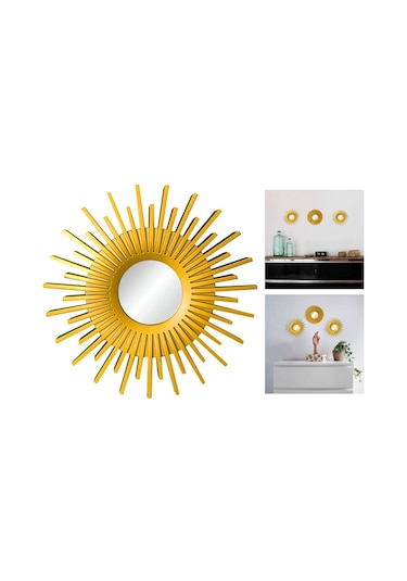 Suntek Yuvarlak Asılı Ayna Ev Şifonyer Dekor Duvar Aynaları Güneş Şekilli Altın