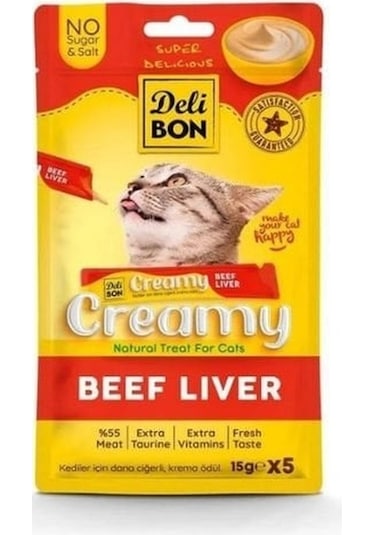 Delibon Creamy Dana Ciğerli Sıvı Kedi Ödül Maması 5 x 15 G