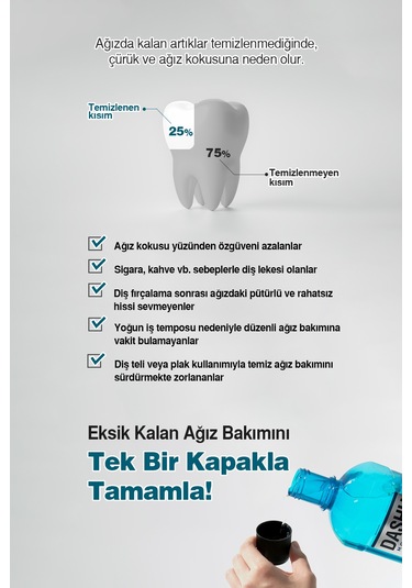 Dashu Daily Mouthwash Cool Mint Nane Aromalı Ağız Bakım Suyu 800 ML