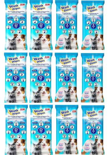 Bio Pet Active Wash Gloves + Wash Wipes Karma 12'li