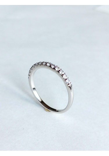 Gümüş Özel Pembe Tek Taş Yarım Turlu Tasarım Kadın Yüzük